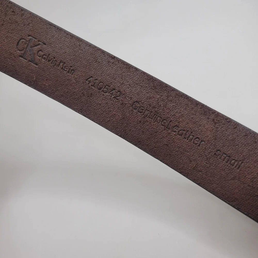 Calvin Klein Jeans Belt Small Brown Leather Silver Buckle Minimalist 90s Y2K